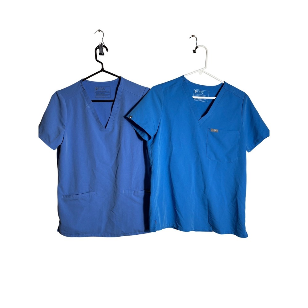 FIGS Technical Collection Blue V-Neck Scrub Tops Lot of 2 Small womens‎ Womens